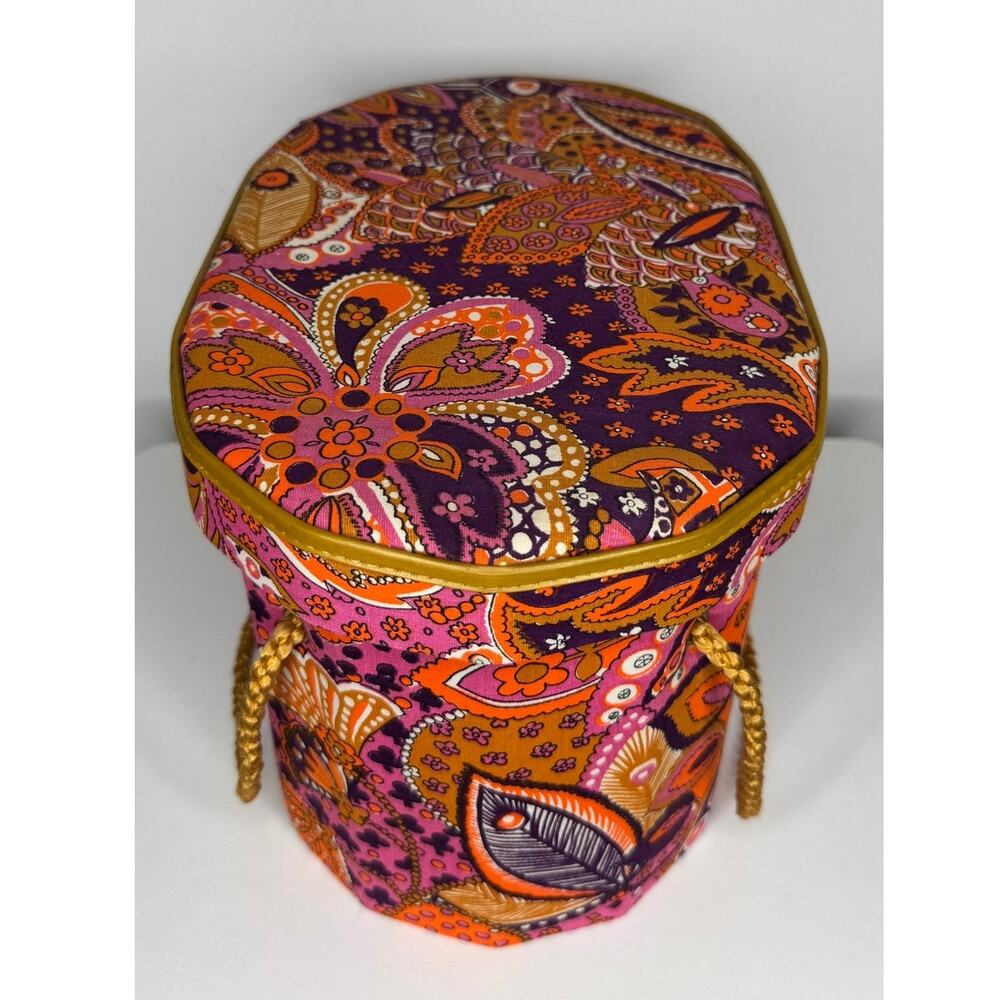 1960s Psychedelic Paisley Wig Case Hat Box Vanity Storage Mod Orange Pink - Picture 12 of 16